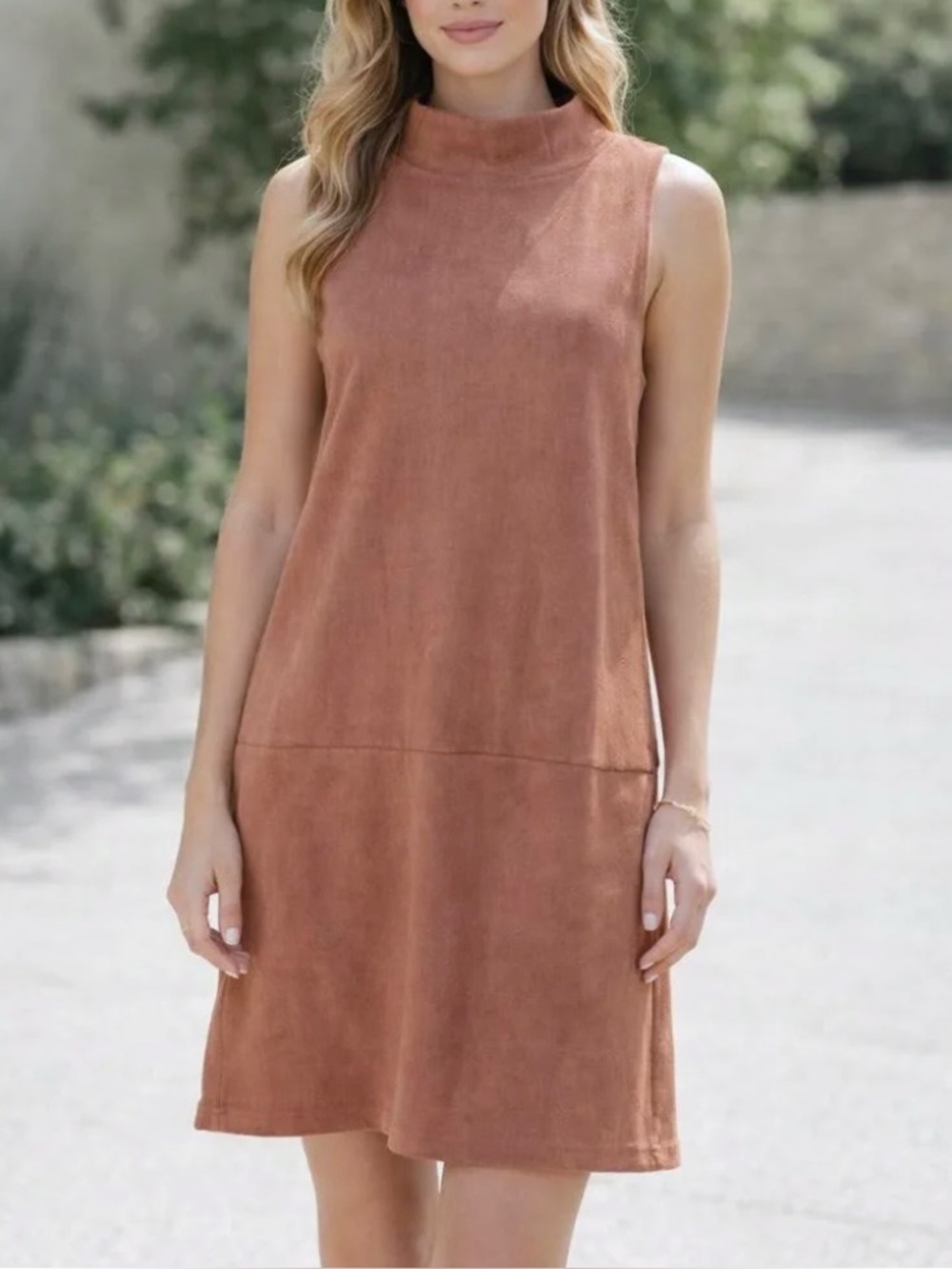 TCEC pink suede-like mock neck mini dress